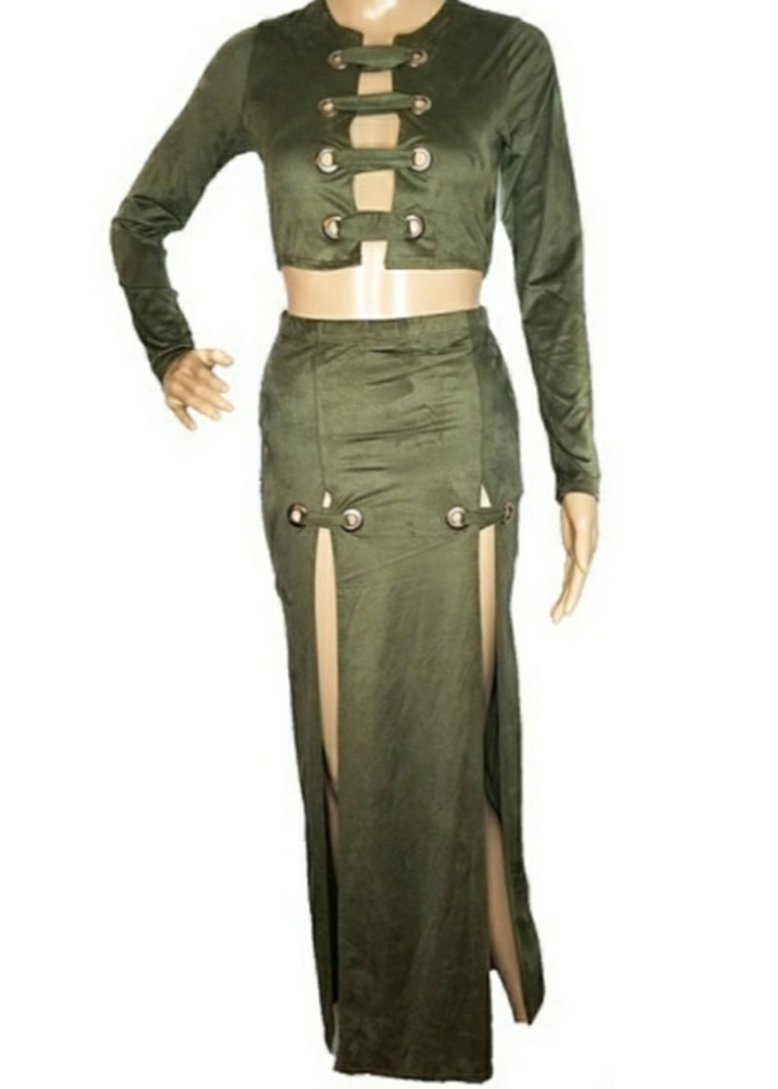 2 PIECE  DOUBLE SPLIT SKIRT SET